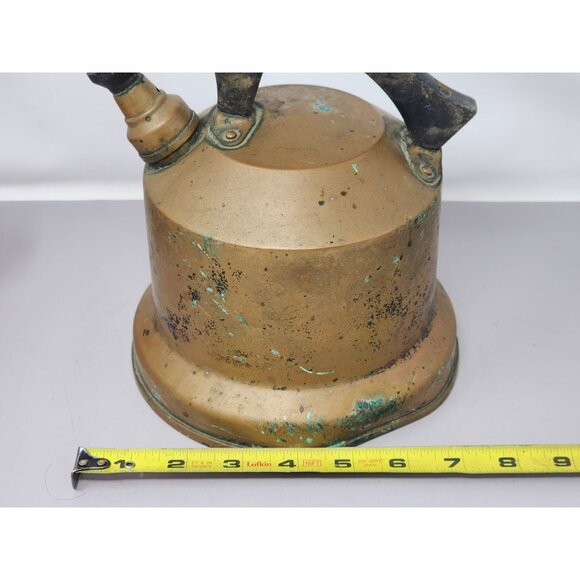 Copper Tea Kettle Black Handle Antique Rustic Patina Collectible‎ Water Boiler - Picture 10 of 11